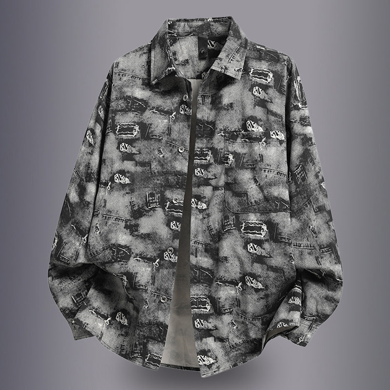 Herren Overshirt Jacke Graffiti Muster Trendy Casual