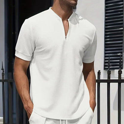 Herren Kurzarmshirt Modern Strukturiert Reißverschluss - BerlinGlamour