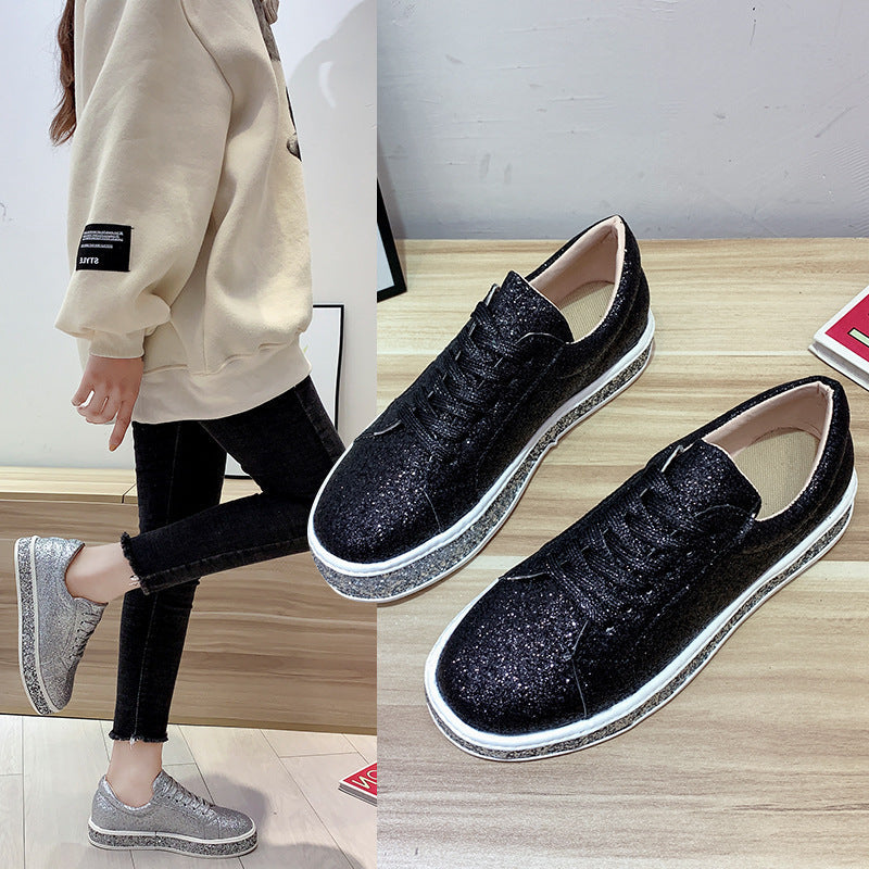 Damen Sneaker Glitzer Plateau Schuhe Komfortabel
