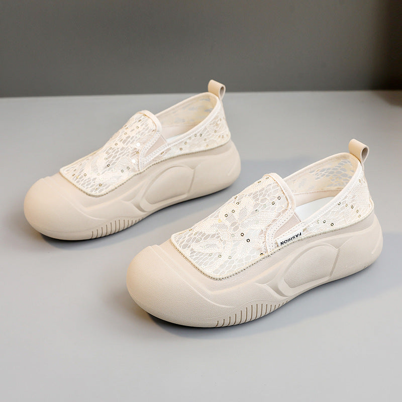 Damen Sneaker Bequem Spitze Elastisch Schnell Verschluss