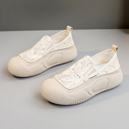 Damen Sneaker Bequem Spitze Elastisch Schnell Verschluss
