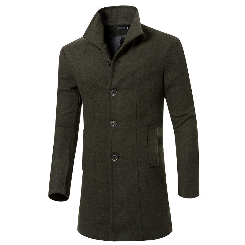Herren Woolcoat Stehkragen Modern Taschen Elegante Winterjacke