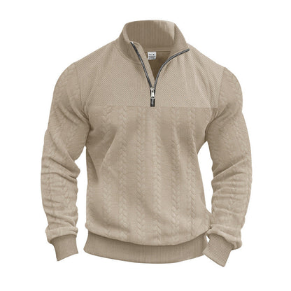 Herren Strickpullover Modern Zopfmuster Reißverschluss