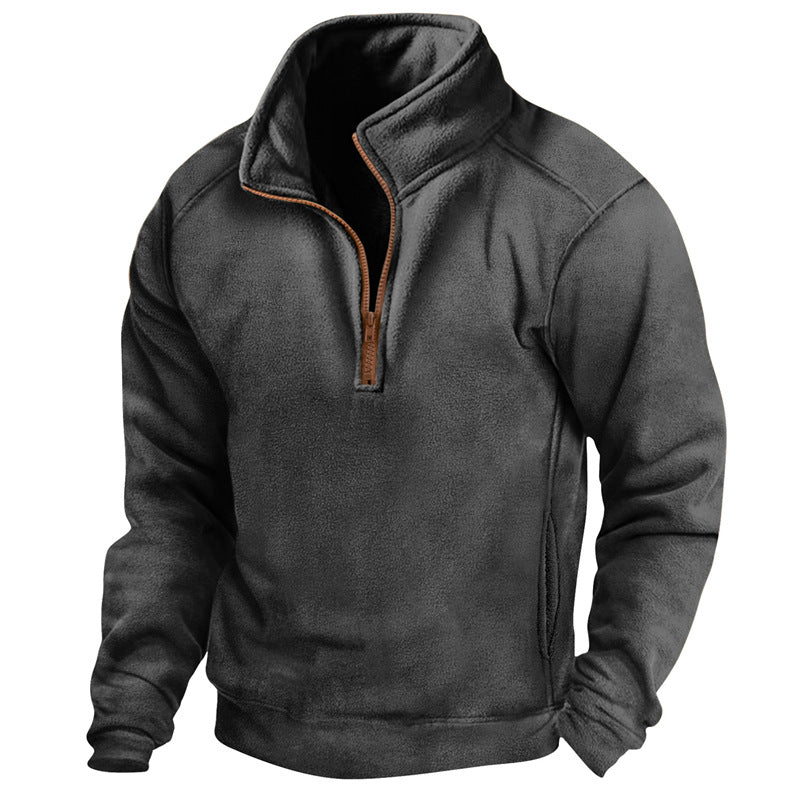 Herren Fleece Pullover Halbzipp mit Struktur Optik Modern