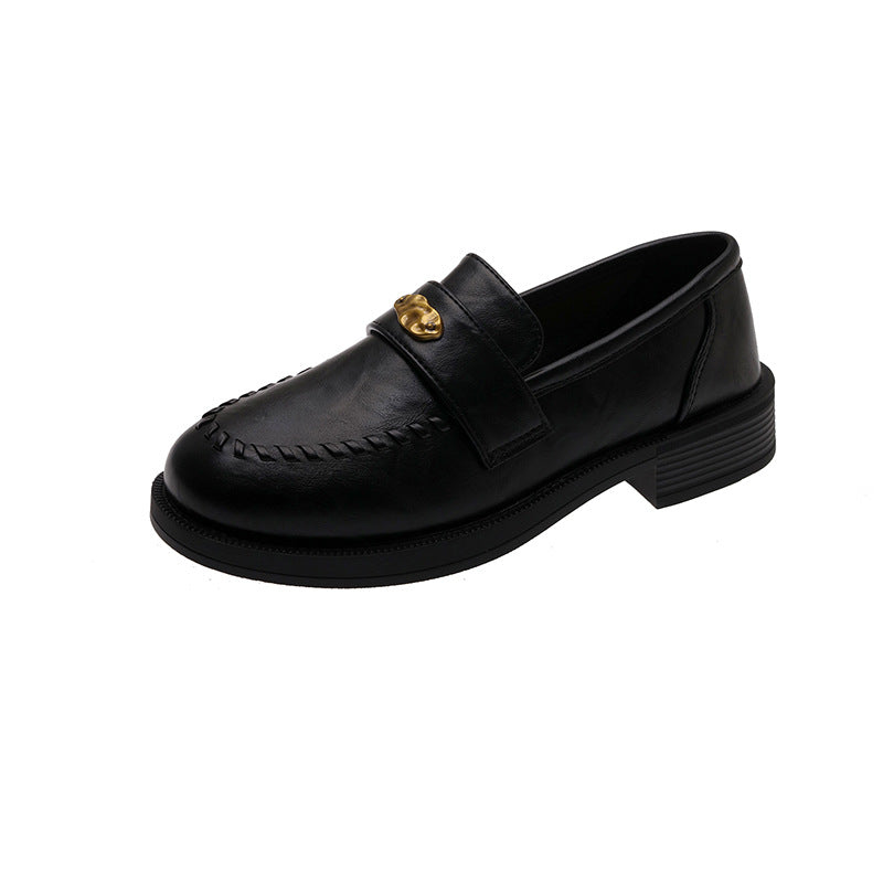 Damen Mokassins Elegante Schnalle Handgemacht Schwarz