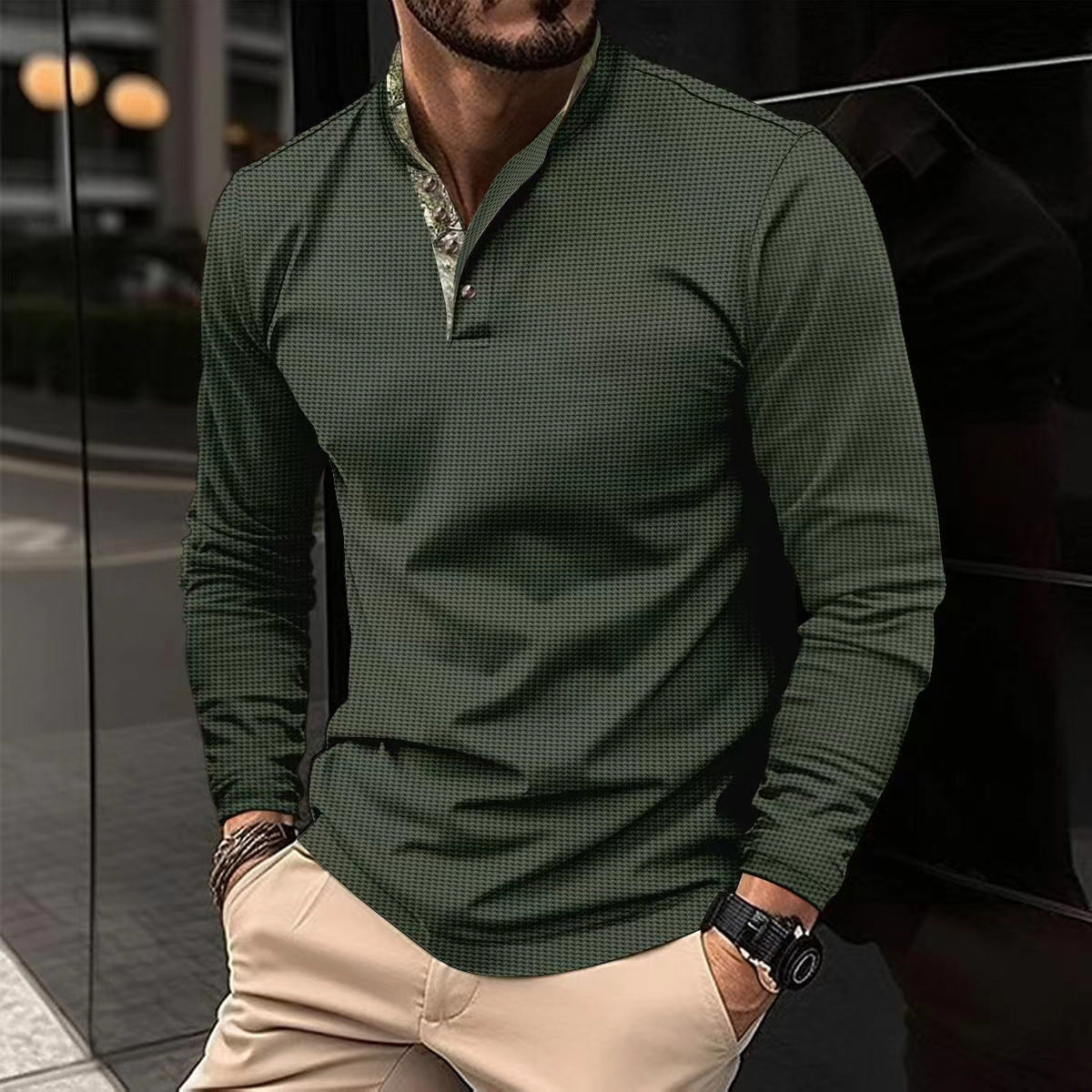 Herren Langarmhemd Modern Stehkragen Elegantes Design