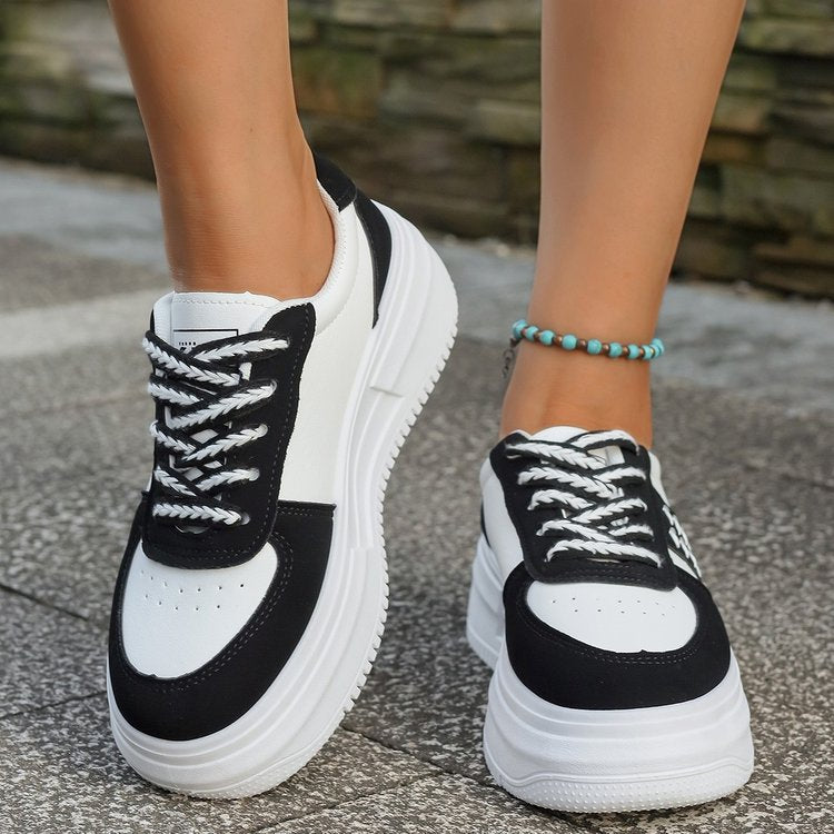 Damen Plateau Sneaker Hoch mit Schnürsenkel und Weichem Innenfutter