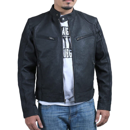Herren Lederjacke Bikerstyle Schwarz Kontrastnähte