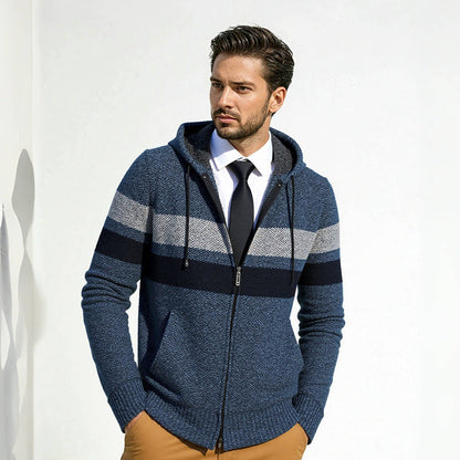 Herren Strickjacke Modern mit Kordelzug und Muster