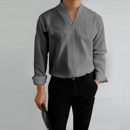 Herren Hemd Langarm Moderner Mandarin Kragen Elegantes Design