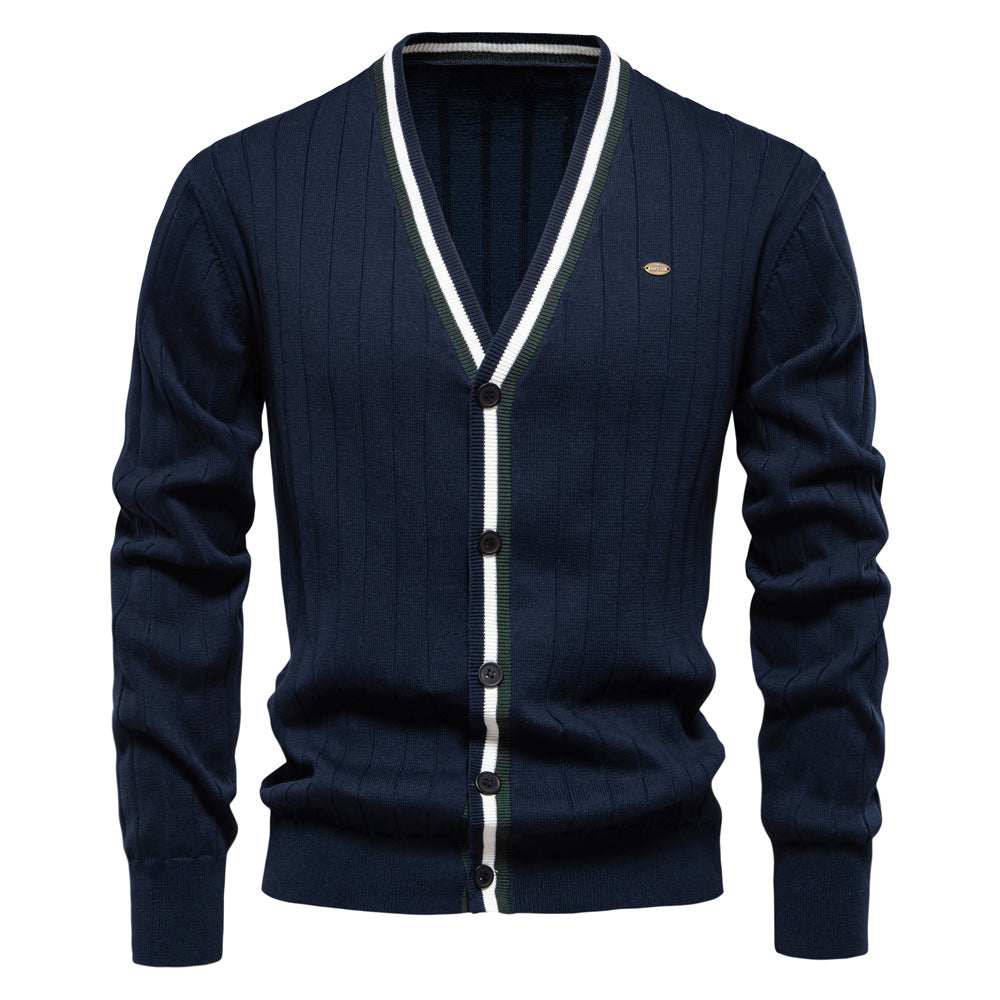 Herren Strickjacke V-Ausschnitt Rippstruktur Elegante Mode