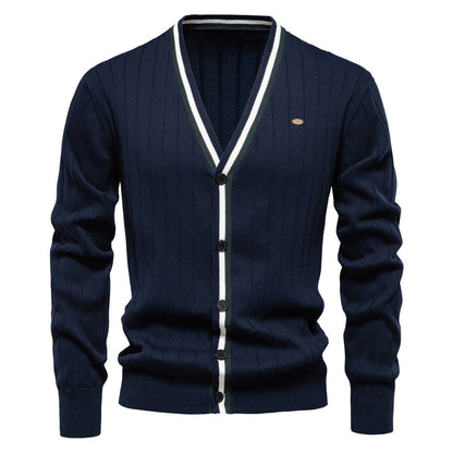 Herren Strickjacke V-Ausschnitt Rippstruktur Elegante Mode