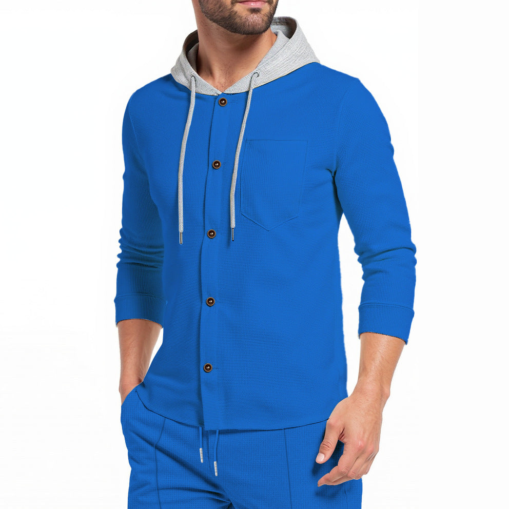 Herren Kapuzenshirt Modern mit Knopfleiste und Brusttasche