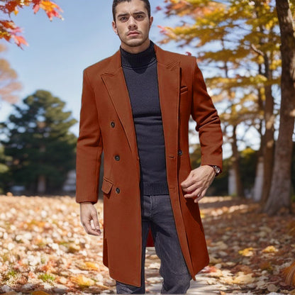 Herren Mantel Lang Doppelknöpfig Modern Schwarz