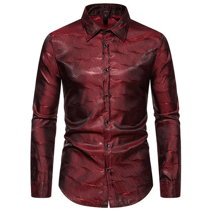 Herren Langarmhemd Modern Wellenmuster Glanzstoff