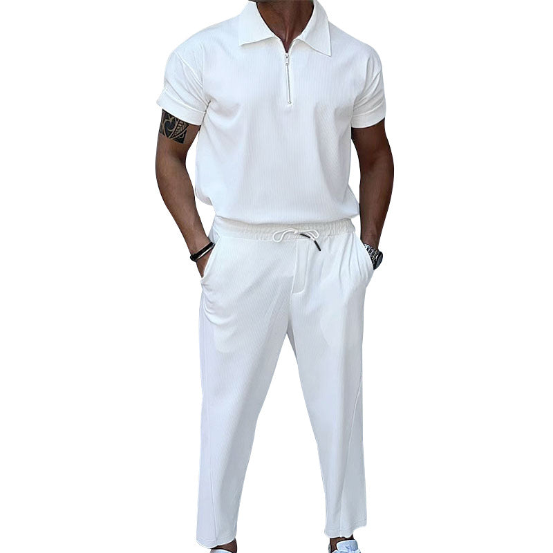 Herren Sportanzug Set Elastisch Kurz Reißverschluss Modern