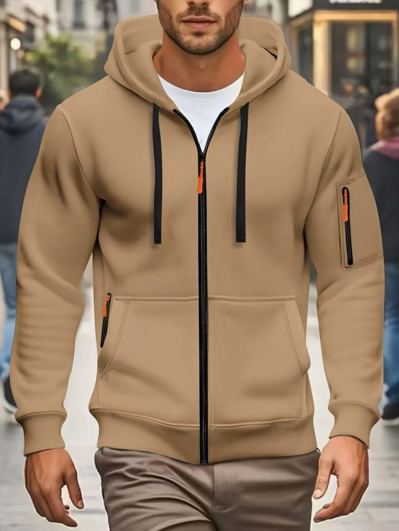 Herren Sportjacke Kapuzenjacke Reißverschlusstaschen Funktional