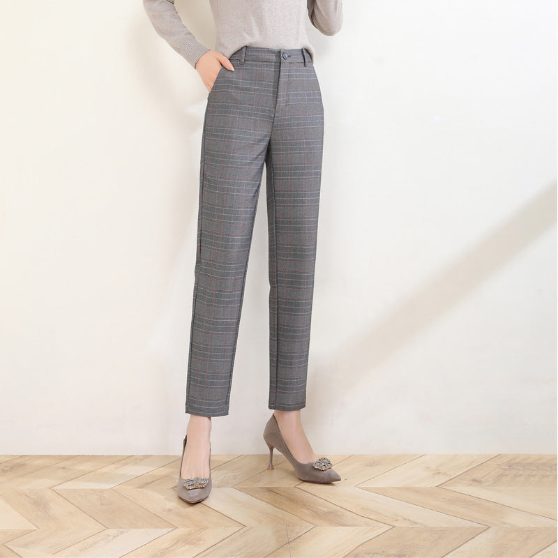 Damen Stoffhose High Waist Kariert Elegant