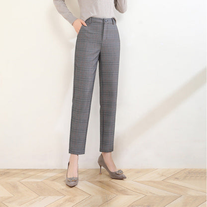 Damen Stoffhose High Waist Kariert Elegant