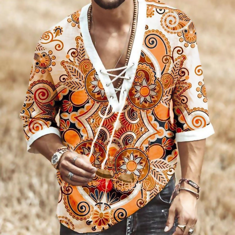 Herren Hemd Moderne Wickelbluse Mit Muster - BerlinGlamour