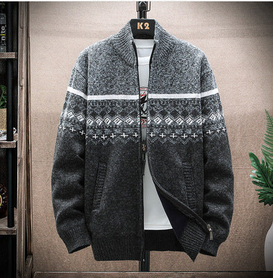 Herren Strickjacke Nordisch Muster Reißverschluss Modern