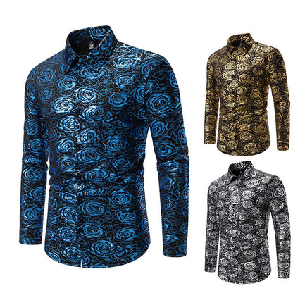 Herren Langarmhemd Floral Modern Gold-Design - BerlinGlamour
