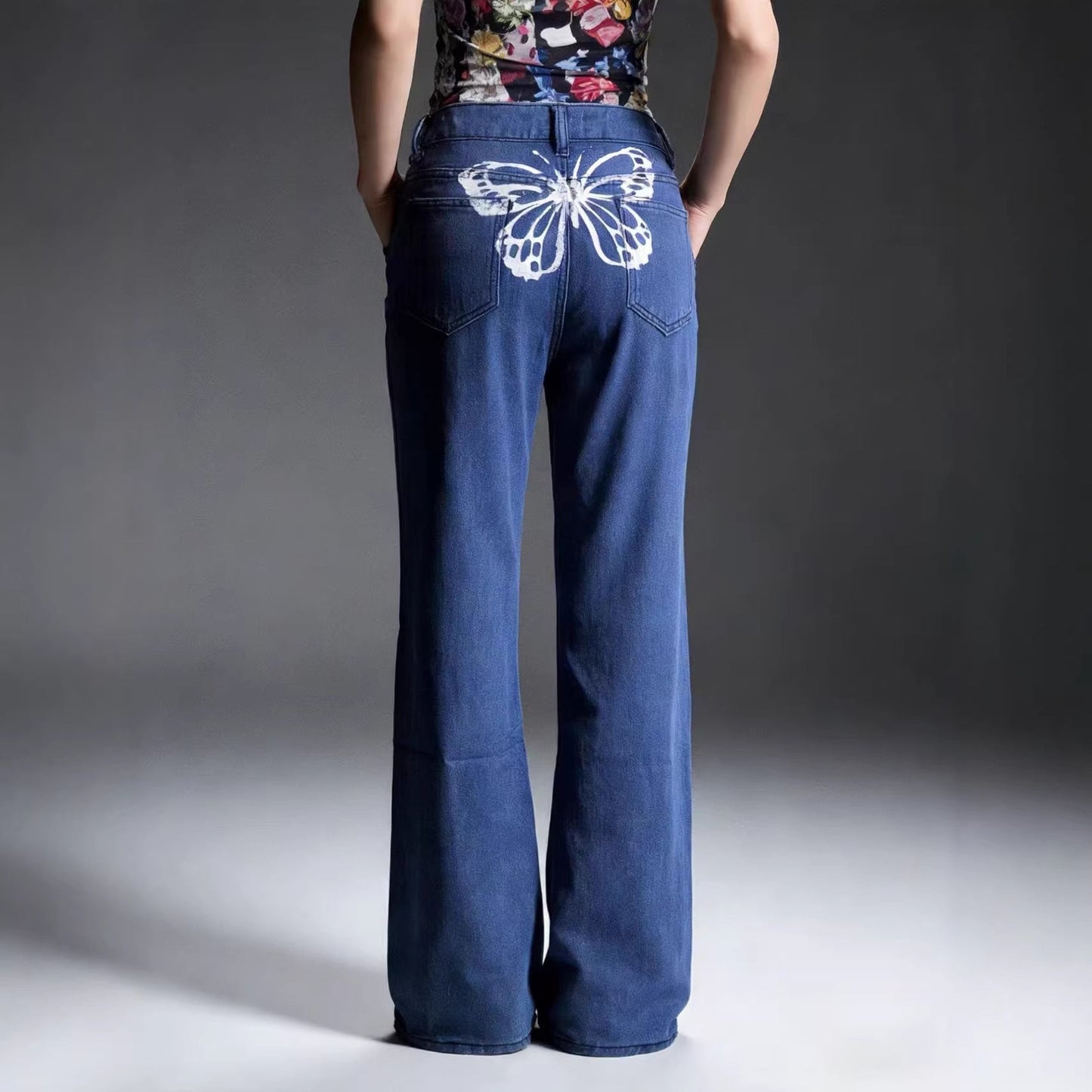 Frauen Jeans Weite Bein Stickerei Blumen