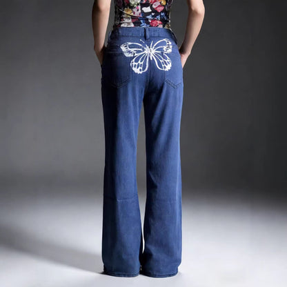 Frauen Jeans Weite Bein Stickerei Blumen