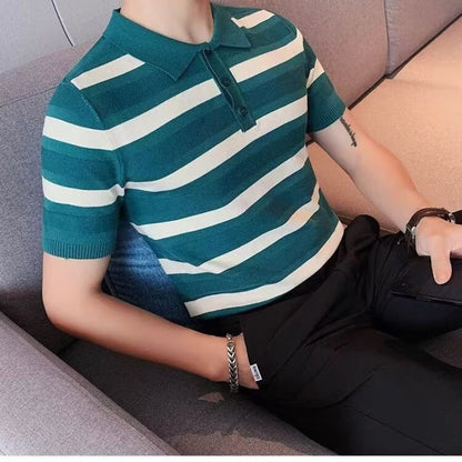 Herren Poloshirt Kurzarm Streifenmuster Modern Sportlich