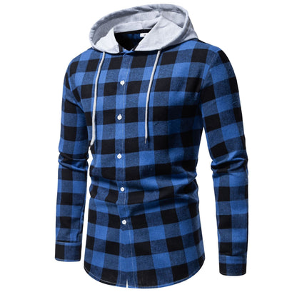 Herren Karo-Hemdjacke Modern mit Kapuze und Hoodie Style