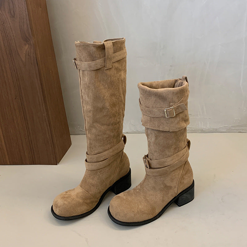 Damen Stiefel High Heel Schnalle Blockabsatz Bequem - BerlinGlamour