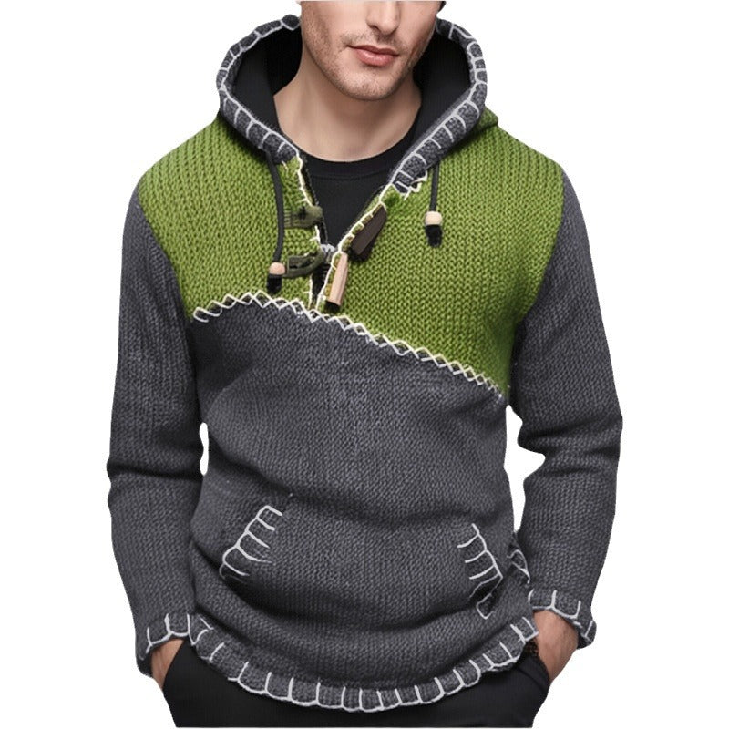 Herren Kapuzenpullover Zickzack Muster Hochwertig Strick
