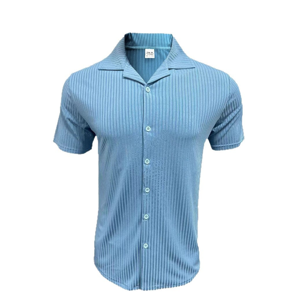Herren Hemd Kurzarm Slim Fit Rippendesign Modern