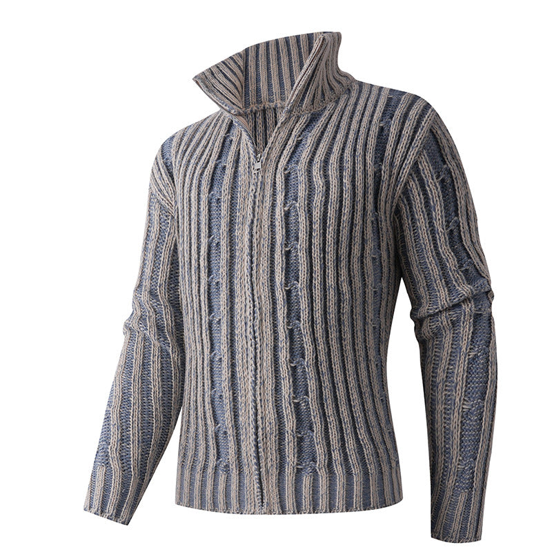 Herren Strickjacke Hochkragen Zopfmuster Elegant