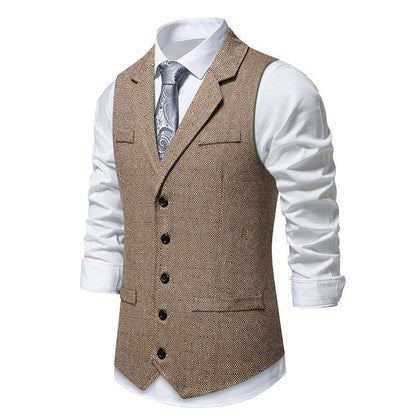 Herren Anzugweste Elegant Herringbone mit Taschen Schwarz