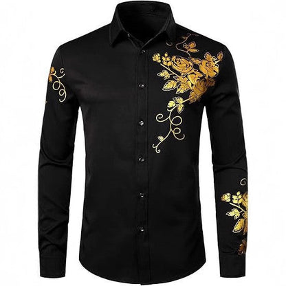 Herren Langarmhemd Blumenstickerei Elegant Modern