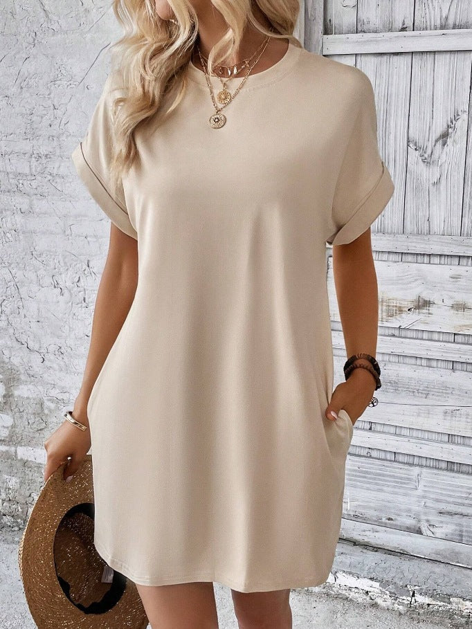 Damen T-Shirt-Kleid mit Taschen Lässig Leger Sommerkleid