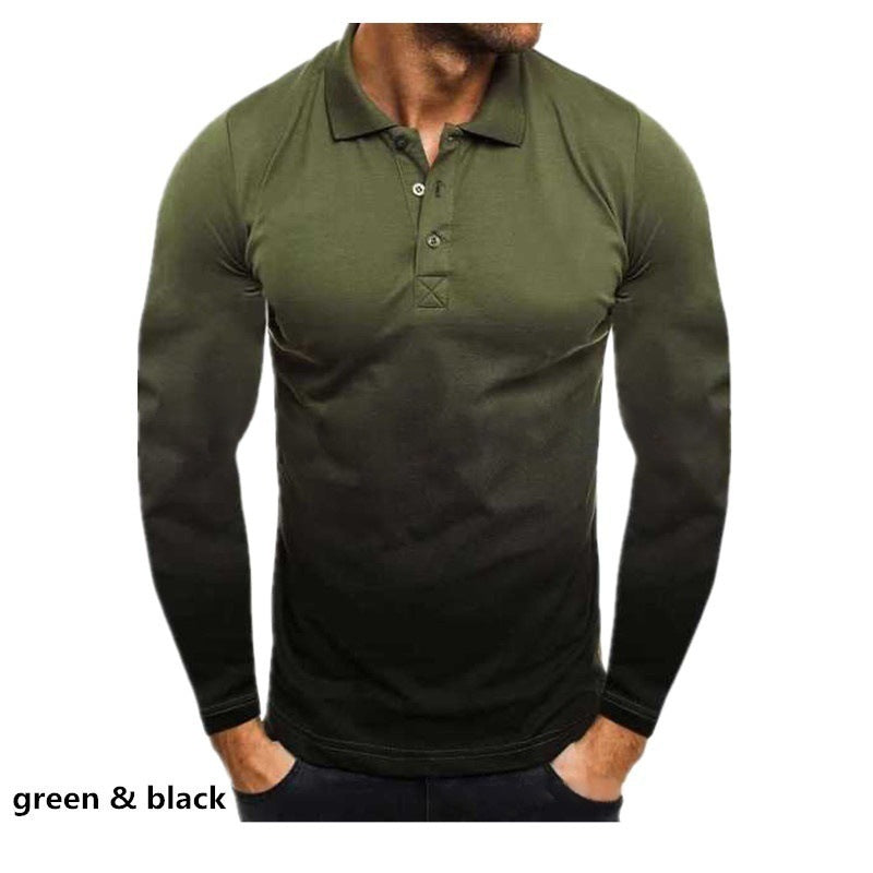 Herren Polo Langarmshirt Farbverlauf Modern Sportlich