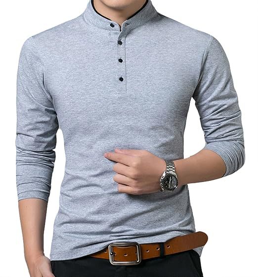 Herren Langarmshirt Modern mit Knopfleiste und Kragen