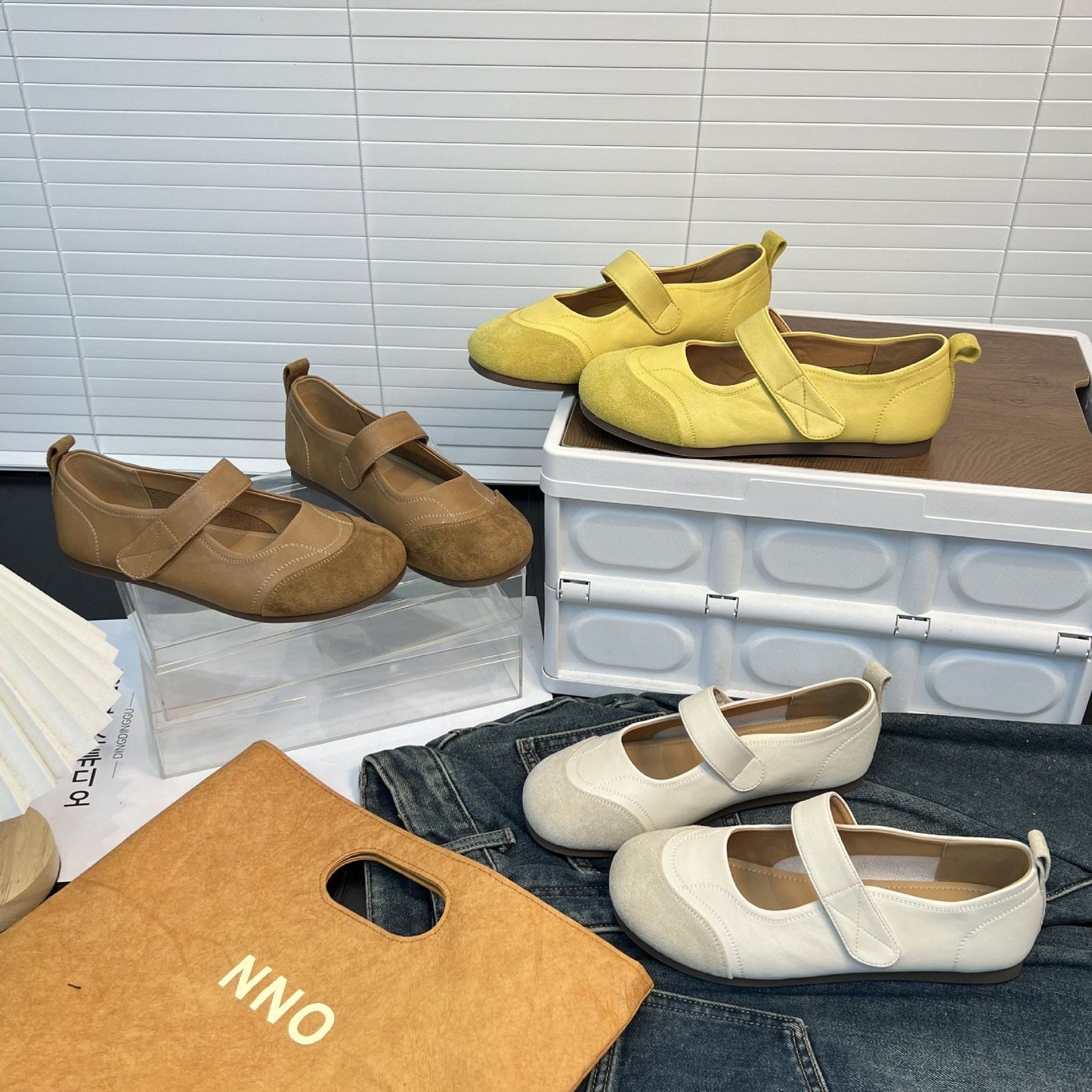 Damen Ballerinas Bequem Verstellbar Gepolstert