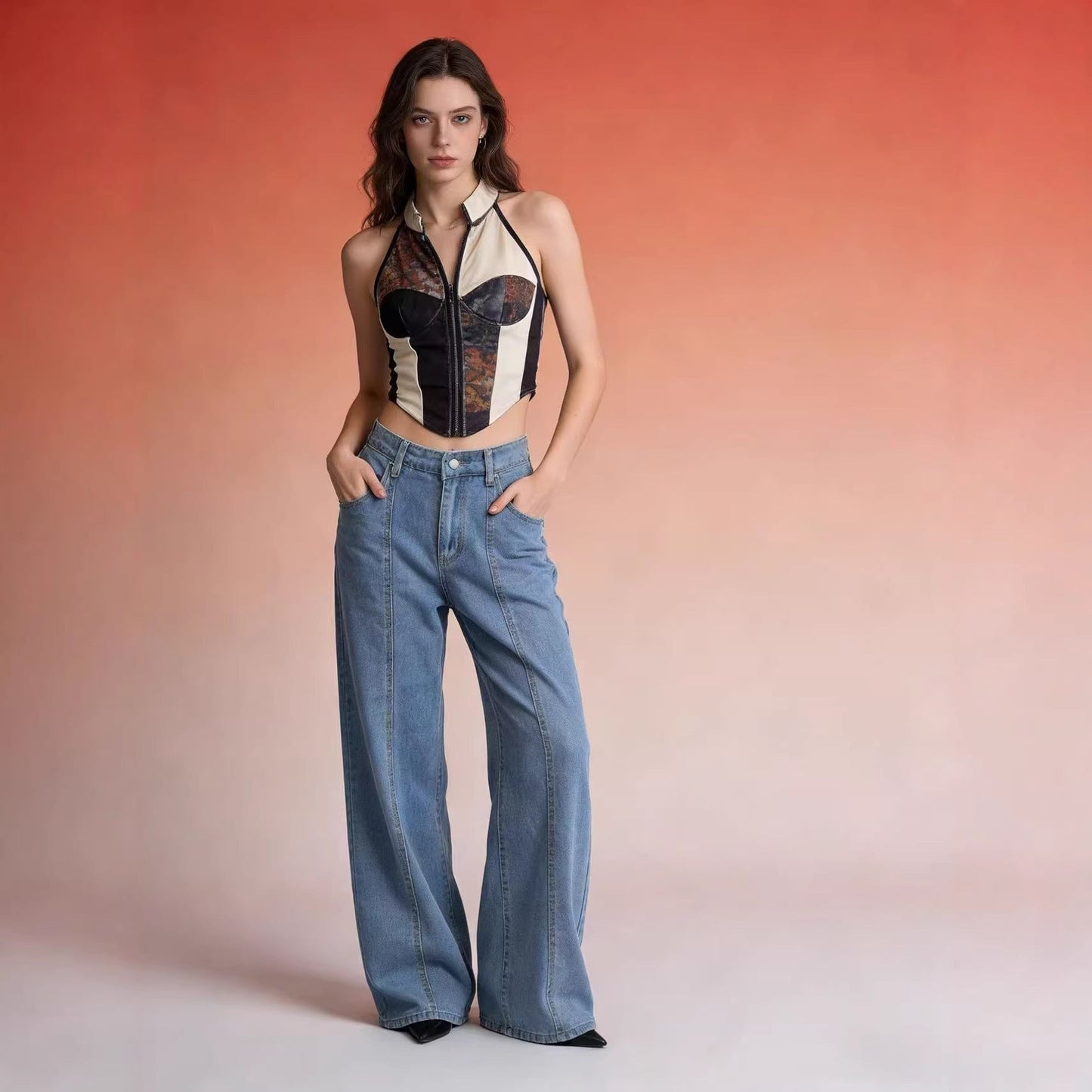 Weite Damen High-Waist Jeans Klassisch Bequem