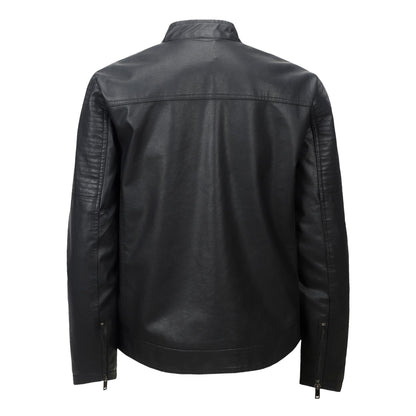 Herren Lederjacke Bikerstil mit Steppdetails und Reißverschlusstaschen