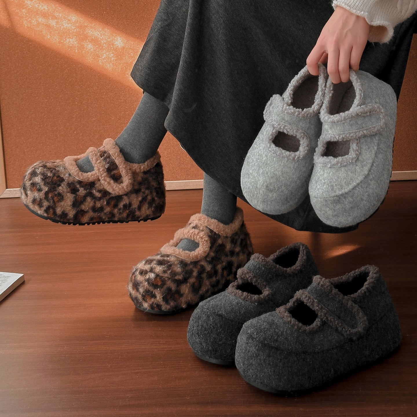 Damen Fleece Hausschuhe Rutschfest Warm Gemütlich