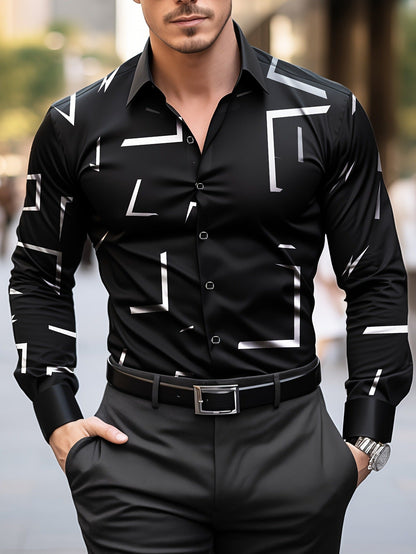 Herren Langarmhemd Modern Geometrisches Design Schwarz