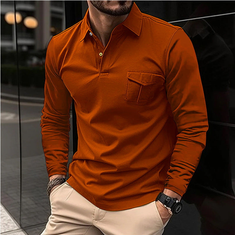 Herren Langarmshirt Lässig mit Brusttasche Modern