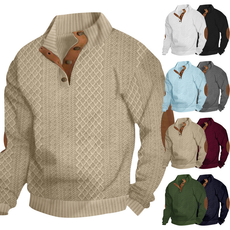 Herren Pullover Stehkragen Modern Leder Details - BerlinGlamour