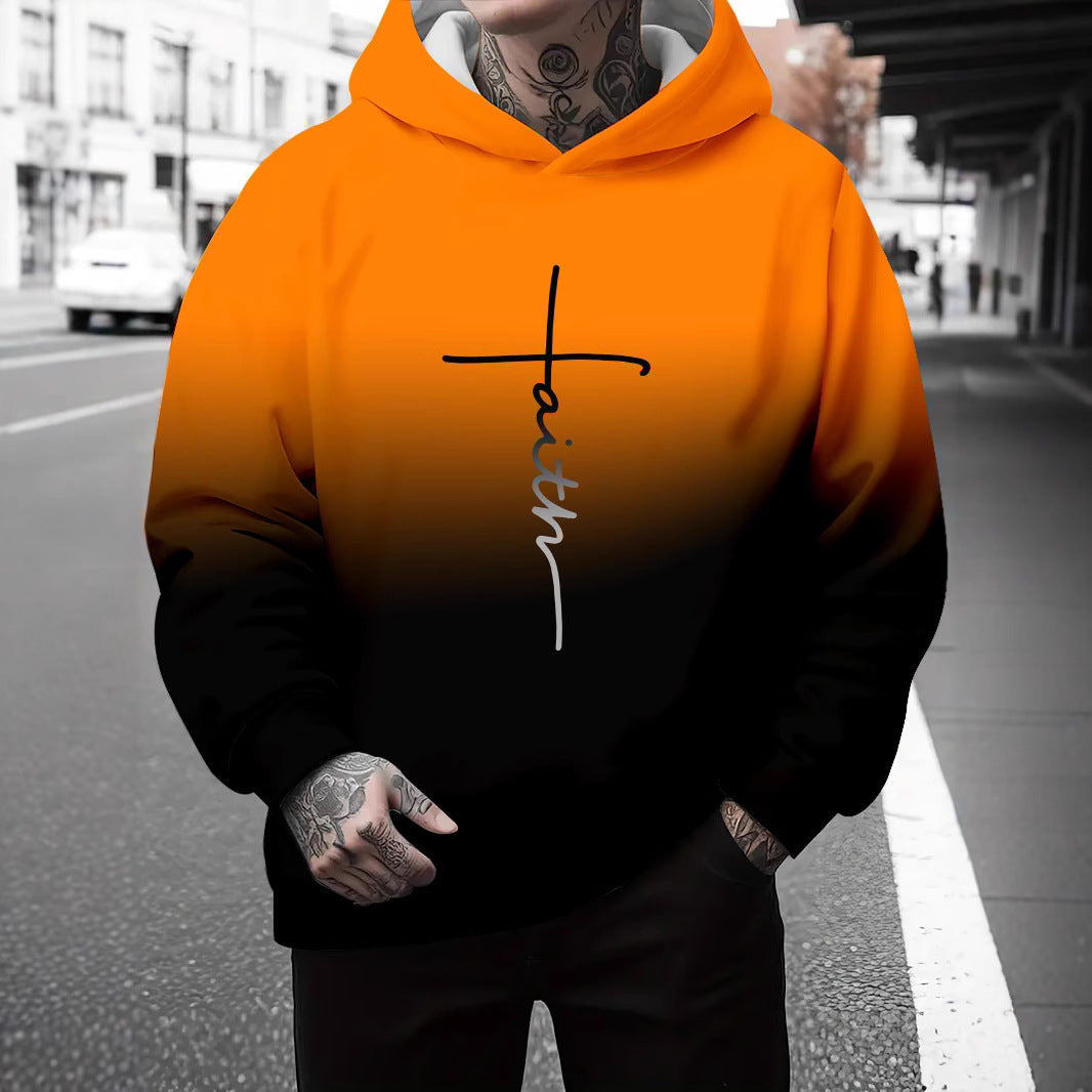 Herren Kapuzenpullover Grau Meliert mit Schriftzug