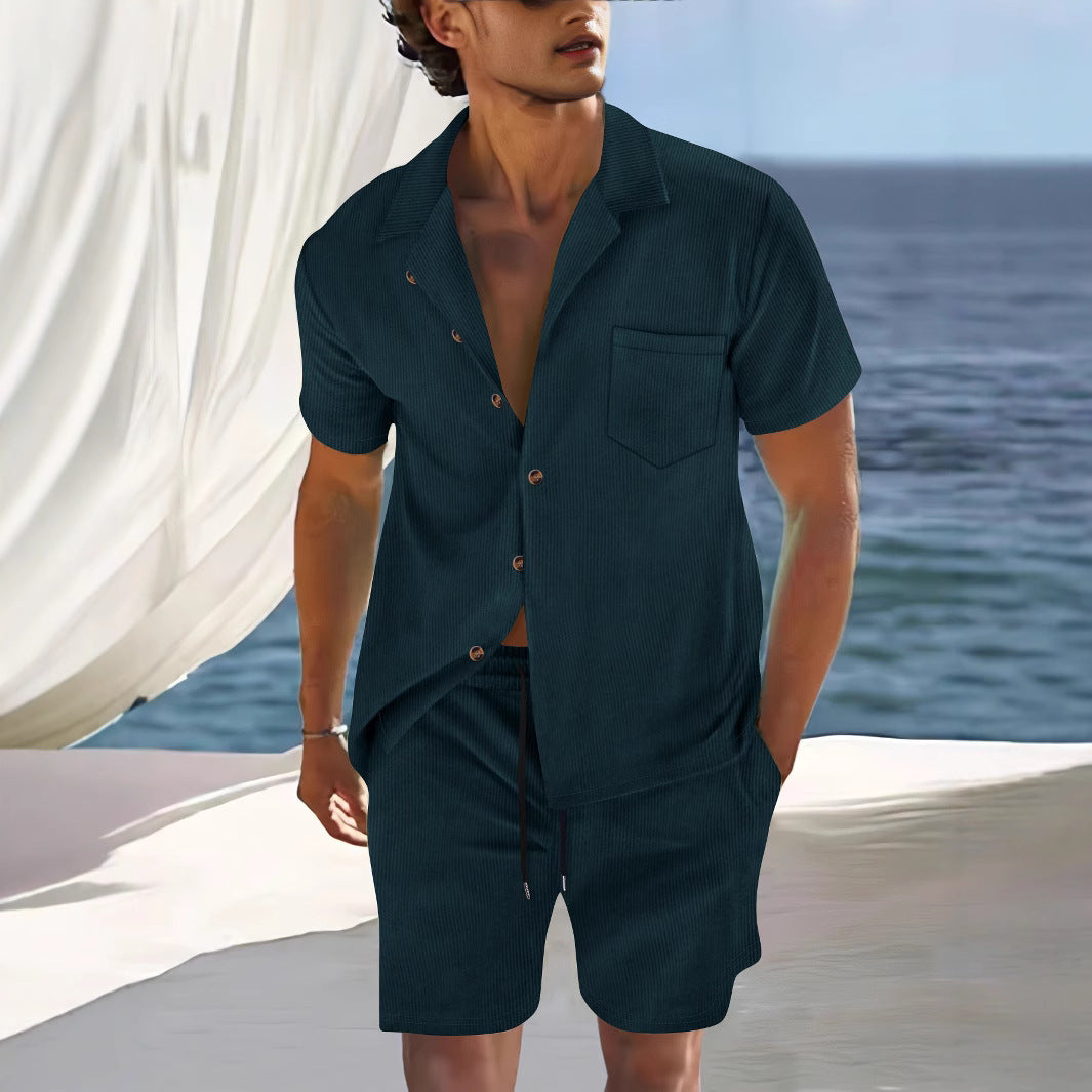 Herren Kurzarm Hemd mit passender Shorts Sommer