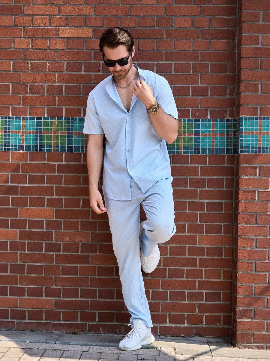 Herren Sommerhemd Kurzarm mit Hose Set Elegant