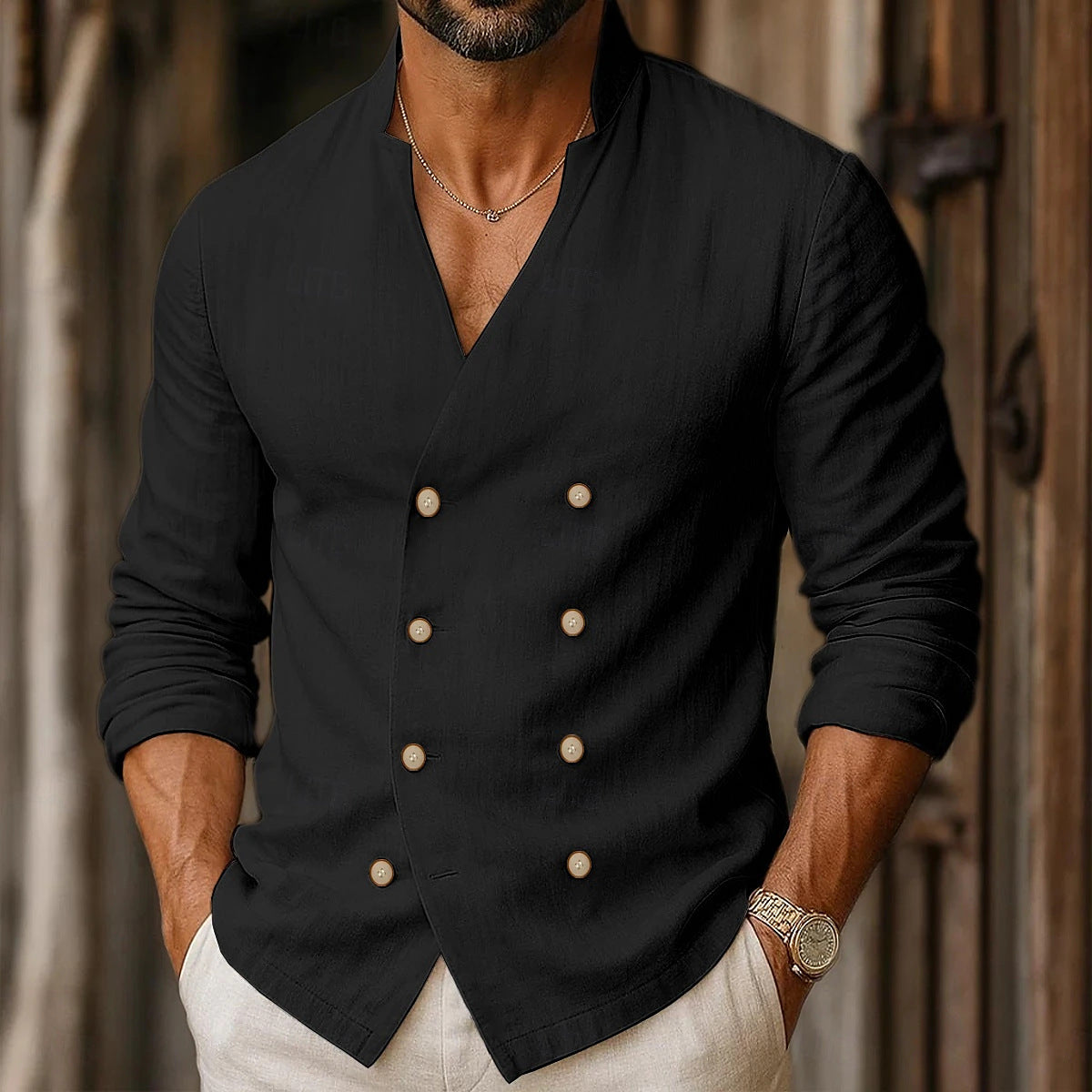 Herren Leinenhemd Elegantes Sommerhemd mit Knopfleiste